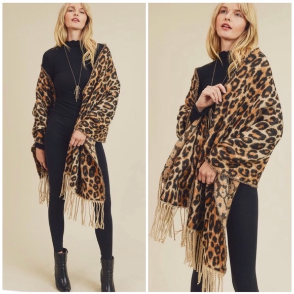 Accessories - Leopard Animal Print Tassel Blanket Scarf Wrap